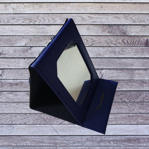 SeneGence International Make-up Flip Mirror Folding Travel Faux Crocodile Blue - Picture 2 of 4